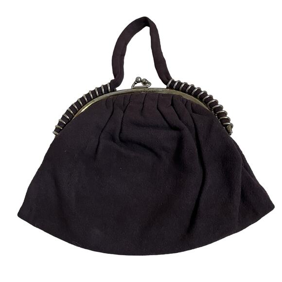 American Vintage Handbags - VTG Purse Brown Felt Brass Spiral Clutch Handbag Retro MCM Classy Art to Wear